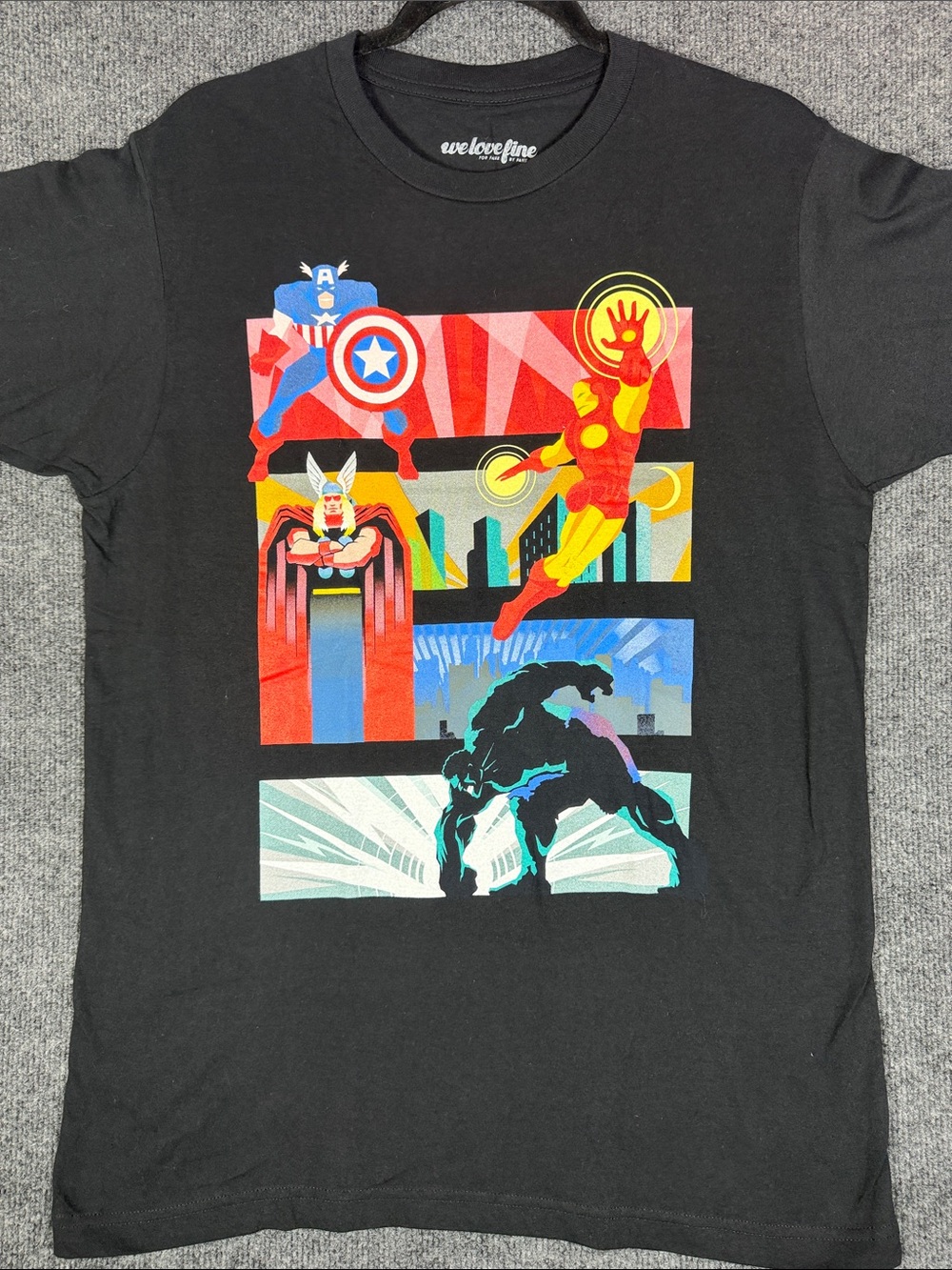 WeLoveFine Marvel Avengers Comic Panels Black Graphic T-Shirt M